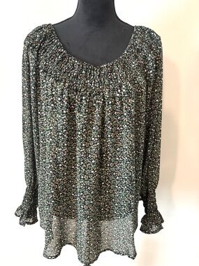 Kori Black Floral Smocked Neck Tunic